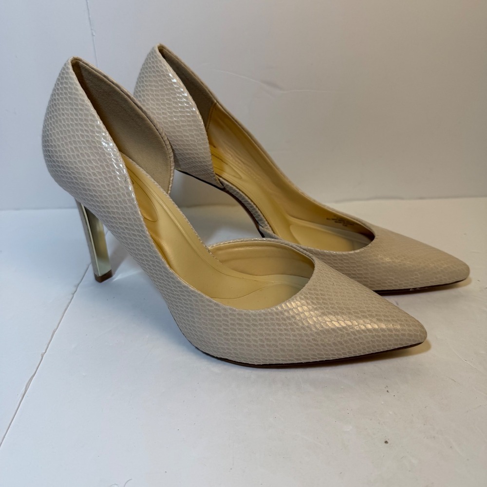 Jessica Simpson Clasyna Cream Snakeskin d'Orsay Pointed Toe Pumps Gold Heel 8.5M